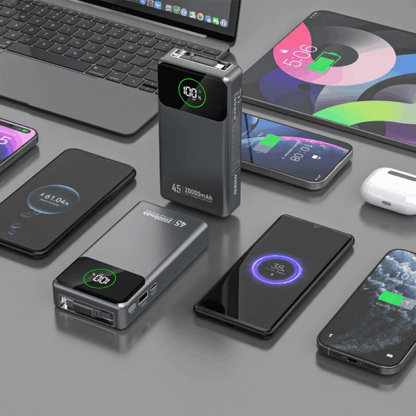 Powerbank Dudao K31 Pro 45W 20000mAh z wbudowanym zwijanym kablem USB-C - szarypol