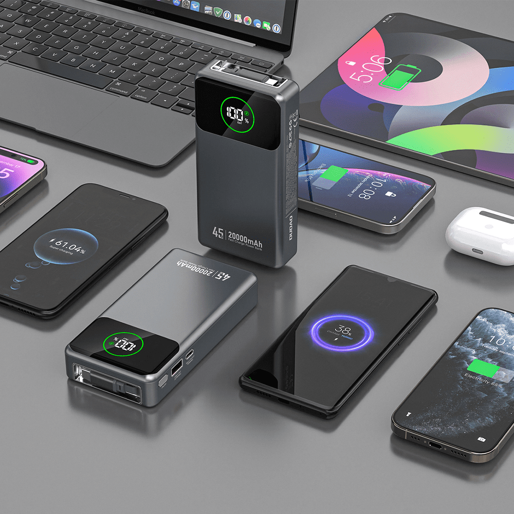 Powerbank Dudao K31 Pro 45W 20000mAh z wbudowanym zwijanym kablem USB-C - szarypol