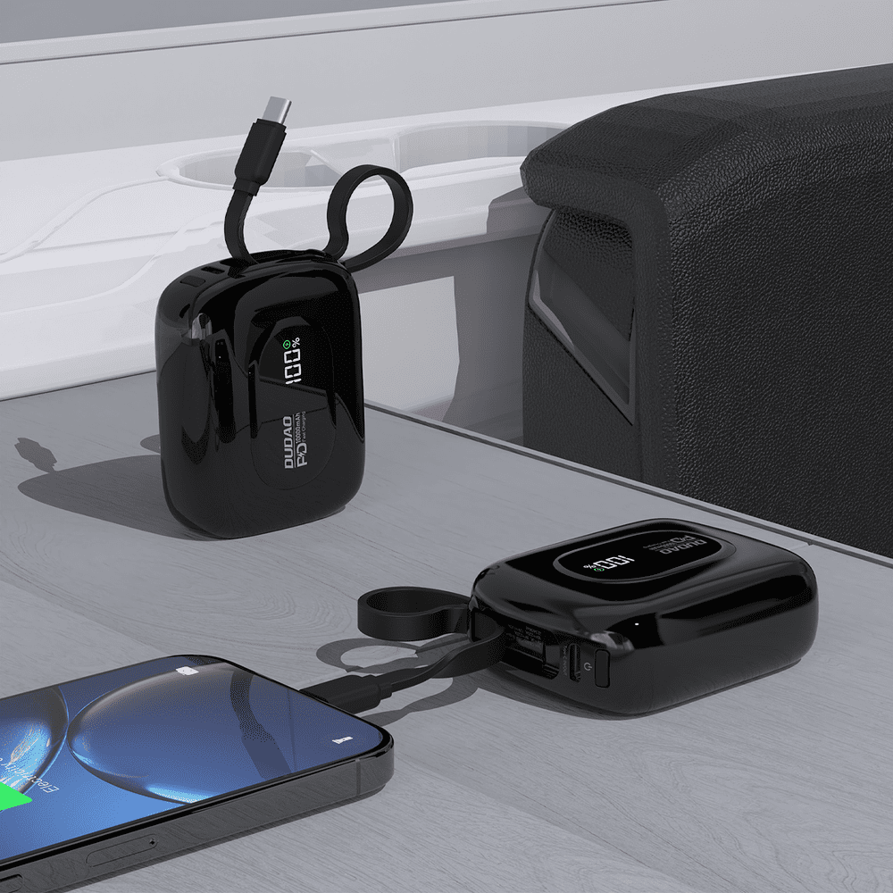 Powerbank Dudao K32 10000 mAh z wbudowanym kablem USB-C/Lightning - czarnypol