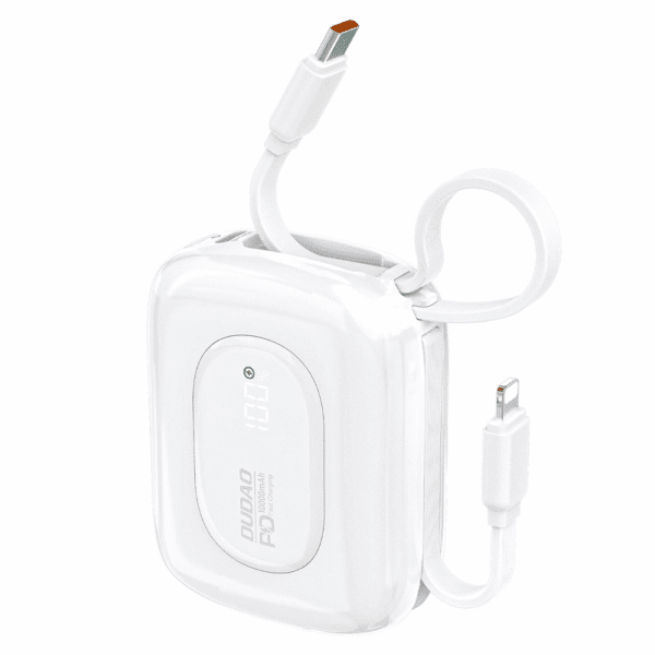 Powerbank Dudao K32 10000 mAh z wbudowanym kablem USB-C/Lightning - białypol