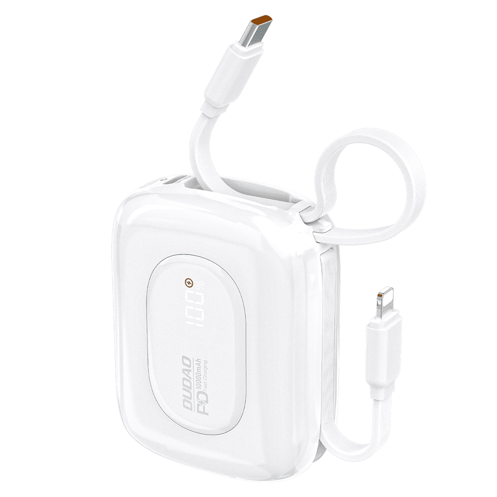 Powerbank Dudao K32 10000 mAh z wbudowanym kablem USB-C/Lightning - białypol