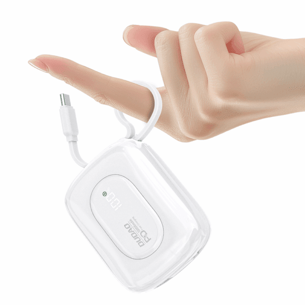 Powerbank Dudao K32 10000 mAh z wbudowanym kablem USB-C/Lightning - białypol
