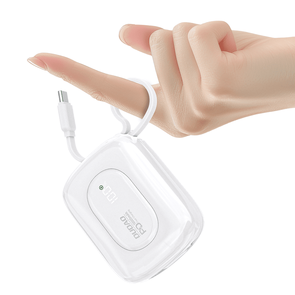 Powerbank Dudao K32 10000 mAh z wbudowanym kablem USB-C/Lightning - białypol