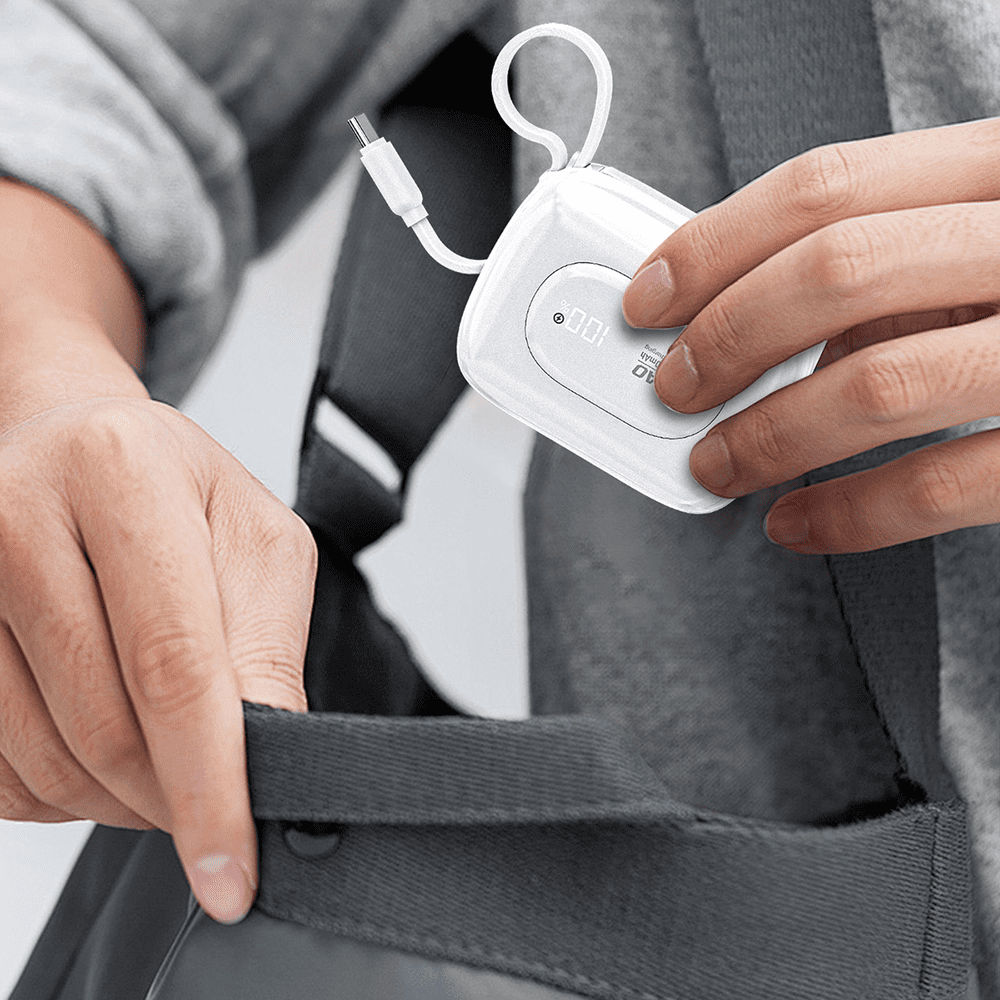 Powerbank Dudao K32 10000 mAh z wbudowanym kablem USB-C/Lightning - białypol