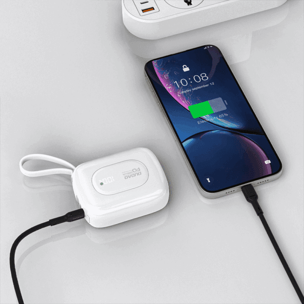Powerbank Dudao K32 10000 mAh z wbudowanym kablem USB-C/Lightning - białypol