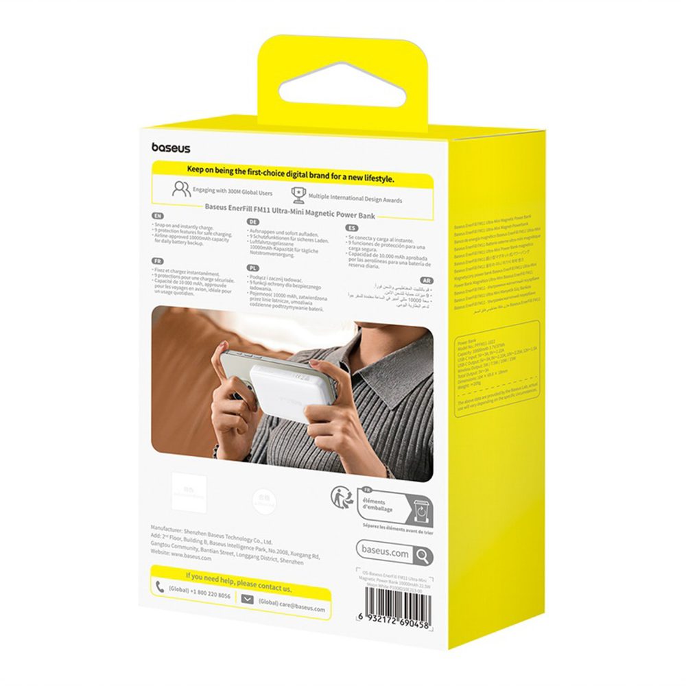 Baseus EnerFill FM11 Ultra-Mini 10000mAh 22.5W MagSafe Compatible Power Bank with Baseus Simple USB-C 20V/3A 30cm Cable - Whiteeng