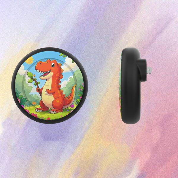 Etui przypinka na AirTag - czarna z nadrukiem dinozaurapol