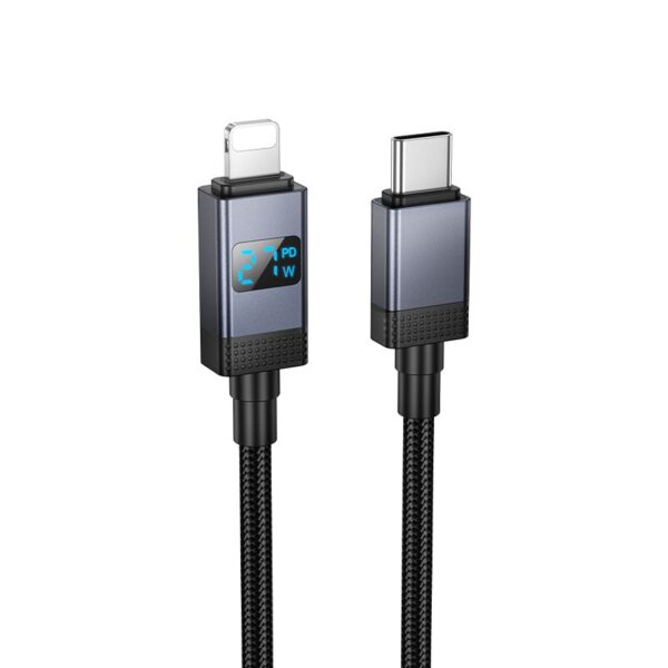 1e614def360c0b4ceffe378c9e629e4b Cable USB C to Lightning Hoco PD 27W with display 1 m X118 black