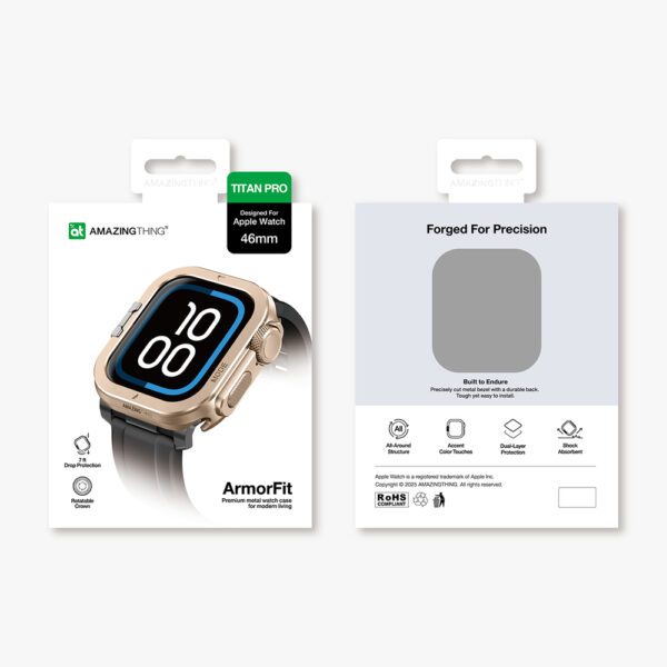 AmazingThing Titan Pro Metal Case for Apple Watch 11 46mm Aluminum - Goldeng