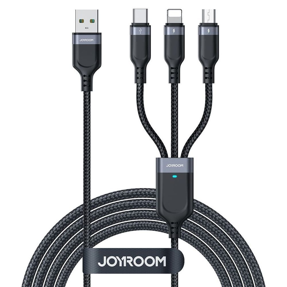 200618_1 Kabel Joyroom S-A18 3w1 3,5A USB-A - Lightning+USB-C+MicroUSB 1,2m - czarnypol