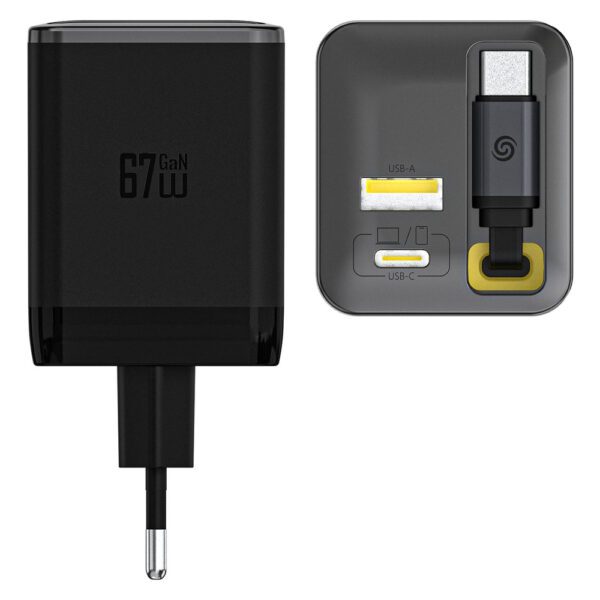 200622_4 Dudao A67EU GaN 67W Wall Charger with Built-in Retractable USB-C Power Delivery Quick Charge Cable - Blackeng