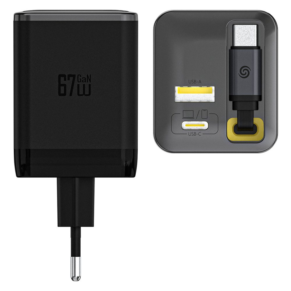 200622_4 Dudao A67EU GaN 67W Wall Charger with Built-in Retractable USB-C Power Delivery Quick Charge Cable - Blackeng