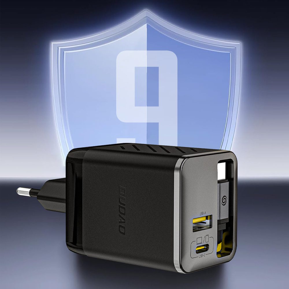 200622_7 Dudao A67EU GaN 67W Wall Charger with Built-in Retractable USB-C Power Delivery Quick Charge Cable - Blackeng