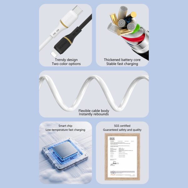 Dudao L25T USB-A - USB-C Silicone Cable 5A 1m - Whiteeng