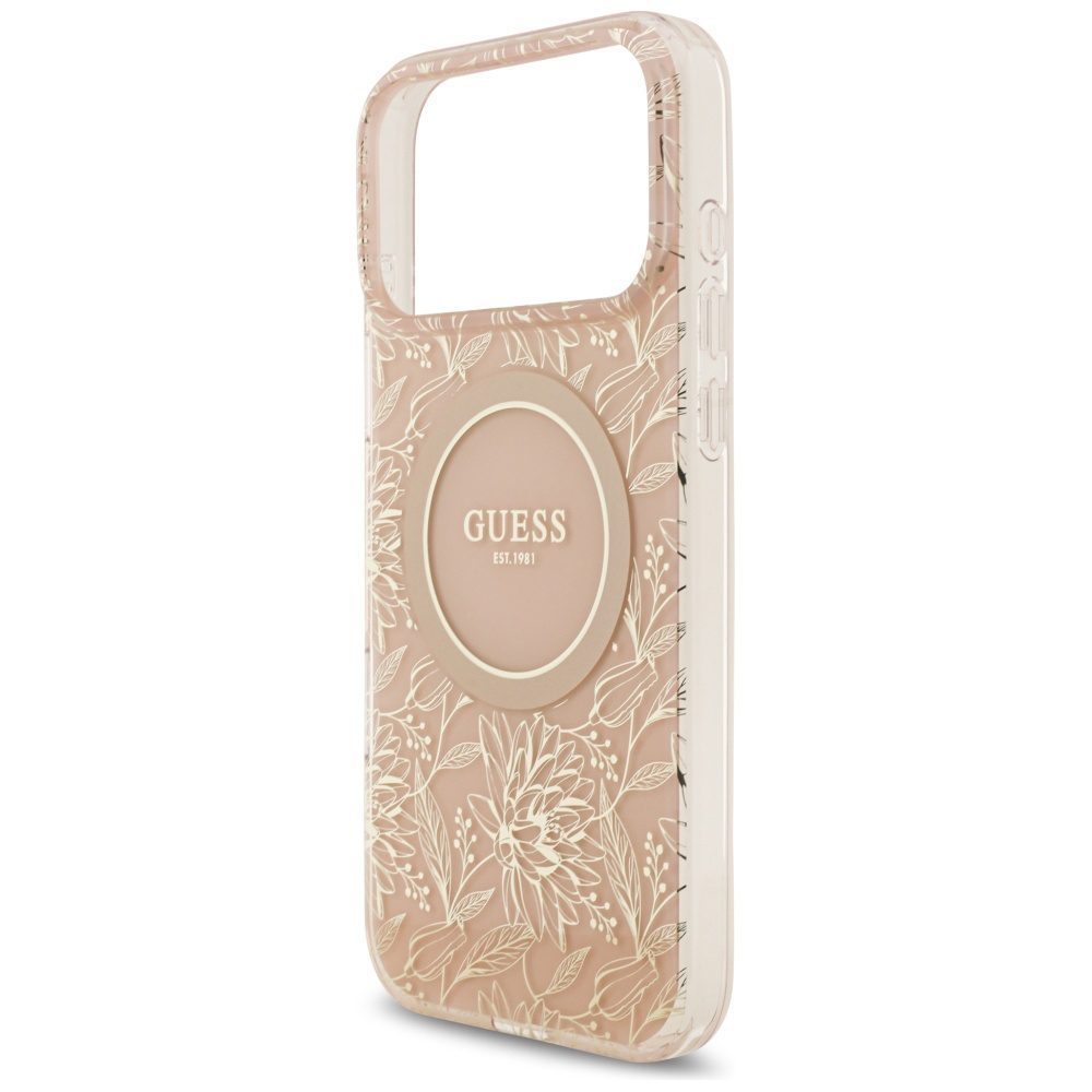 Guess IML Flowers Electro Pearl Strap MagSafe Case for iPhone 17 Pro Max - Pinkeng