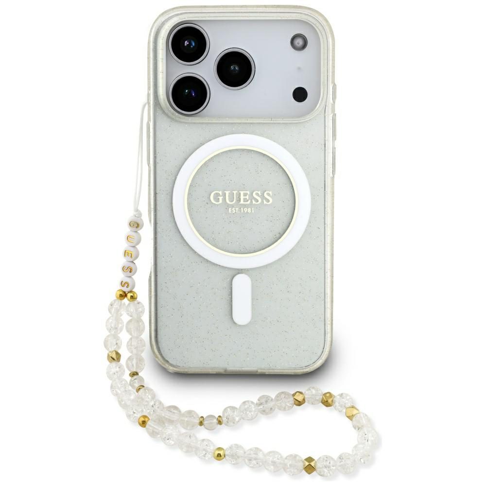 Guess IML Glitter Pearl Strap MagSafe Case for iPhone 17 Pro - Transparenteng