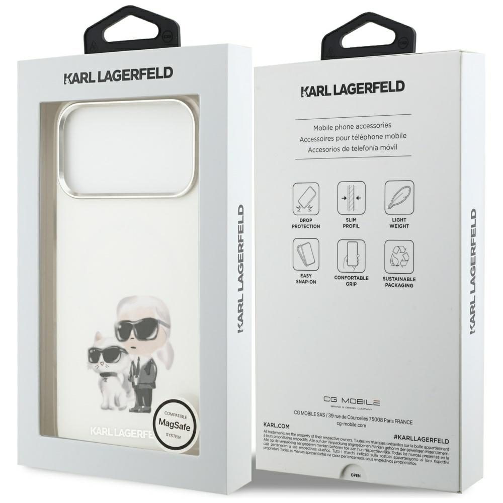 Karl Lagerfeld IML Aquarelle Karl & Choupette & Logo MagSafe Case for iPhone 17 Pro Max - Whiteeng