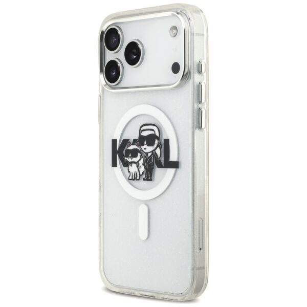 Karl Lagerfeld IML Glitter Karl & Choupette Sketch Logo MagSafe Case for iPhone 17 Pro Max - Cleareng