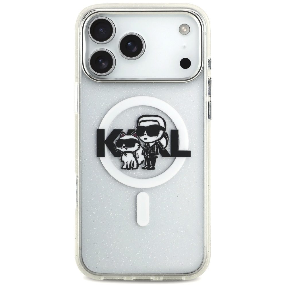 Karl Lagerfeld IML Glitter Karl & Choupette Sketch Logo MagSafe Case for iPhone 17 Pro Max - Cleareng