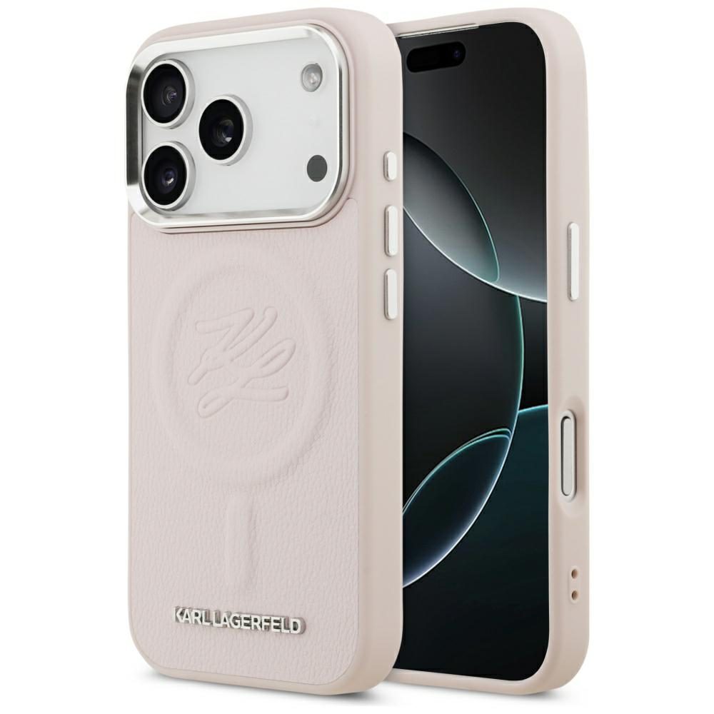 Karl Lagerfeld Initial & Metal Logo MagSafe Case for iPhone 17 Pro - Pinkeng