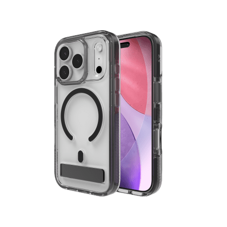 201670_1 ZAGG Santa Cruz Snap KS MagSafe Case with Stand for iPhone 17 Pro - Clear and Blackeng