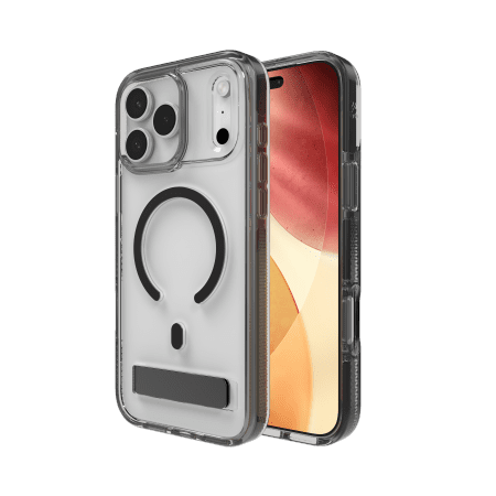 201671_1 ZAGG Santa Cruz Snap KS MagSafe Case with Stand for iPhone 17 Pro Max - Clear and Blackeng