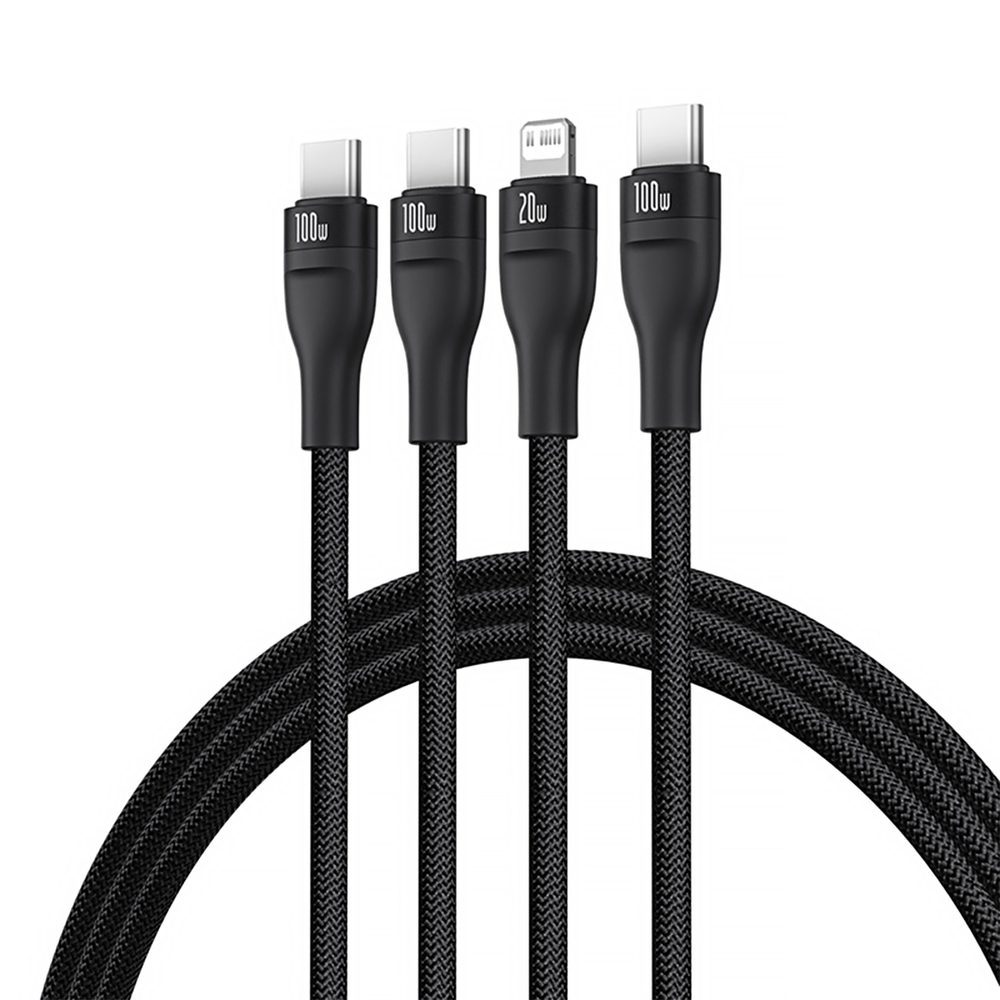 Baseus Flash Series 3 3in1 cable 100W USB-C - USB-C+USB-C+ Lightning 1.5m + 3 x 0.25 m - blackeng