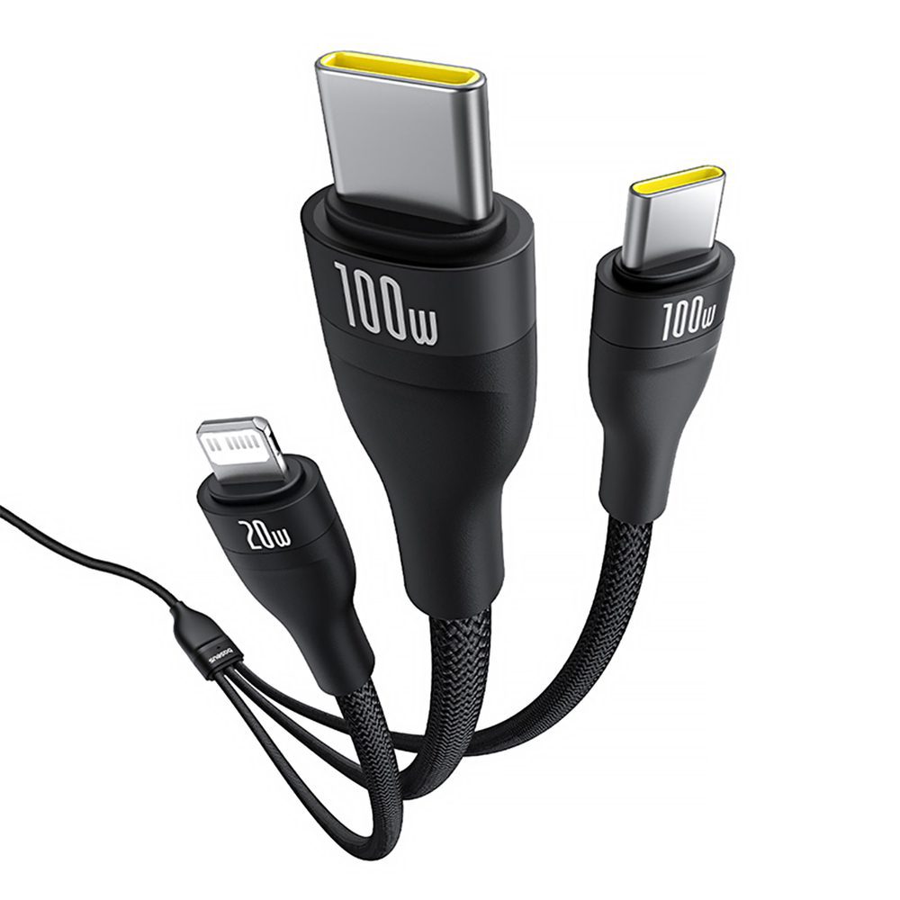 Baseus Flash Series 3 3in1 cable 100W USB-C - USB-C+USB-C+ Lightning 1.5m + 3 x 0.25 m - blackeng