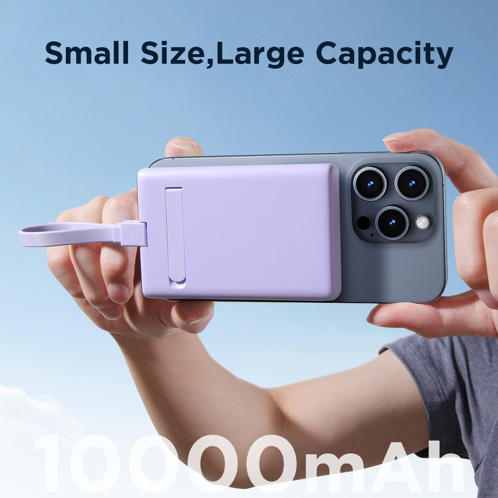 Powerbank Joyroom JR-PBM01 magnetic 10000mAh 20W with stand + Lightning cable - USB-C - purpleeng