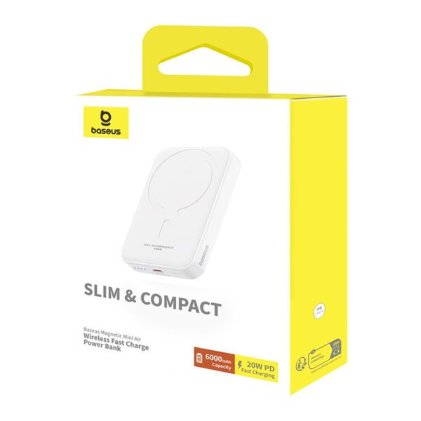Baseus Magnetic Mini Air PPCXM06A 6000mAh 20W Power Bank with Simple Series USB-C Cable - Whiteeng