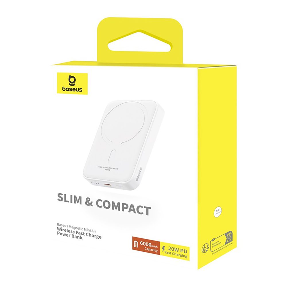 Baseus Magnetic Mini Air PPCXM06A 6000mAh 20W Power Bank with Simple Series USB-C Cable - Whiteeng