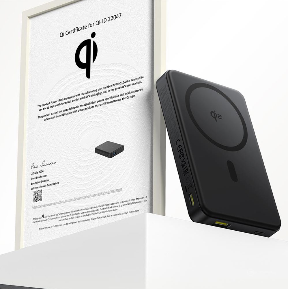 Baseus Airpow II 10000mAh Qi2 Power Bank with MagSafe 22.5W with Baseus Simple Series USB-C Cable - USB-C 20V/3A (30cm) - Blackeng