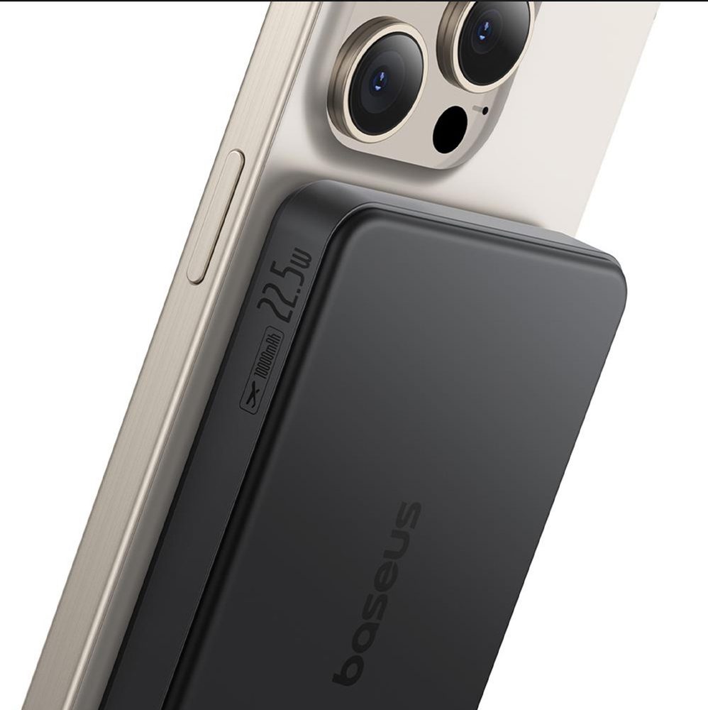 Baseus Airpow II 10000mAh Qi2 Power Bank with MagSafe 22.5W with Baseus Simple Series USB-C Cable - USB-C 20V/3A (30cm) - Blackeng