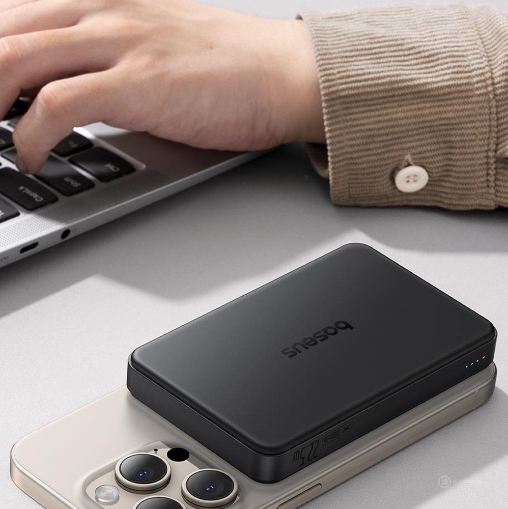 Baseus Airpow II 10000mAh Qi2 Power Bank with MagSafe 22.5W with Baseus Simple Series USB-C Cable - USB-C 20V/3A (30cm) - Blackeng