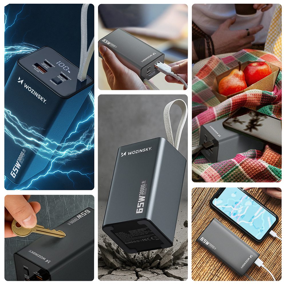 Powerbank Wozinsky K65+ 65W 30000mAh 2x USB-C, 1x USB-A 65W - grayeng