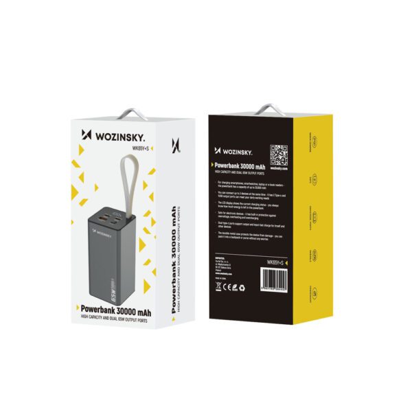 Powerbank Wozinsky K65+ 65W 30000mAh 2x USB-C, 1x USB-A 65W - grayeng
