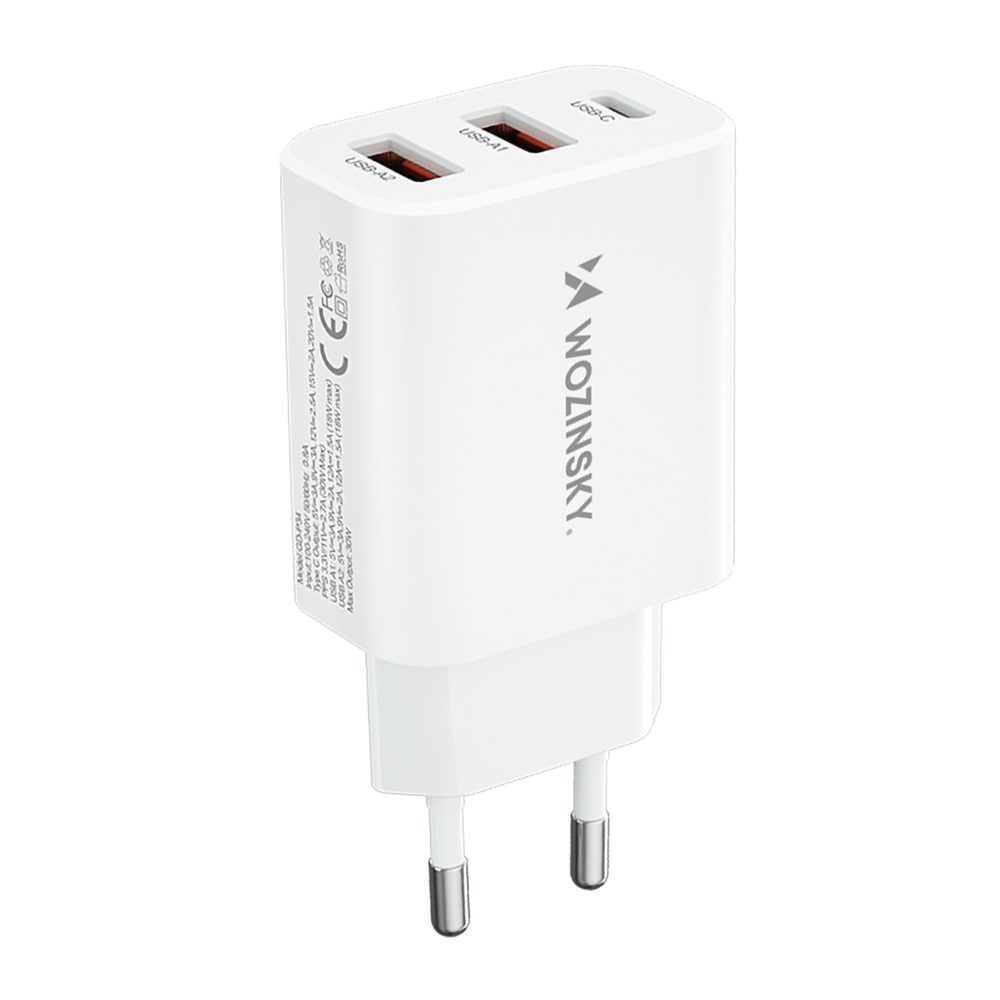 Wozinsky CWCUCW 30W USB-C / 2 x USB-A Wall Charger - Whiteeng
