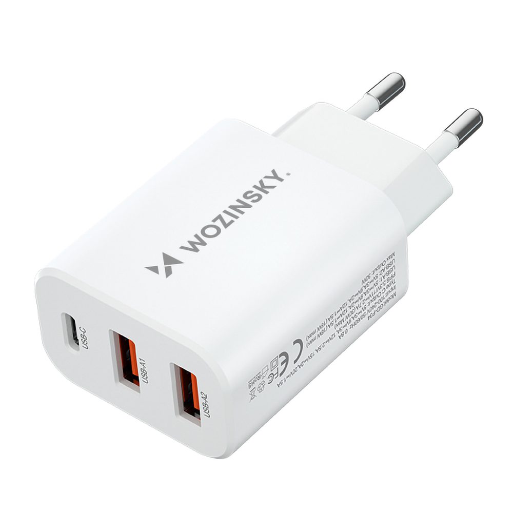 Wozinsky CWCUCW 30W USB-C / 2 x USB-A Wall Charger - Whiteeng