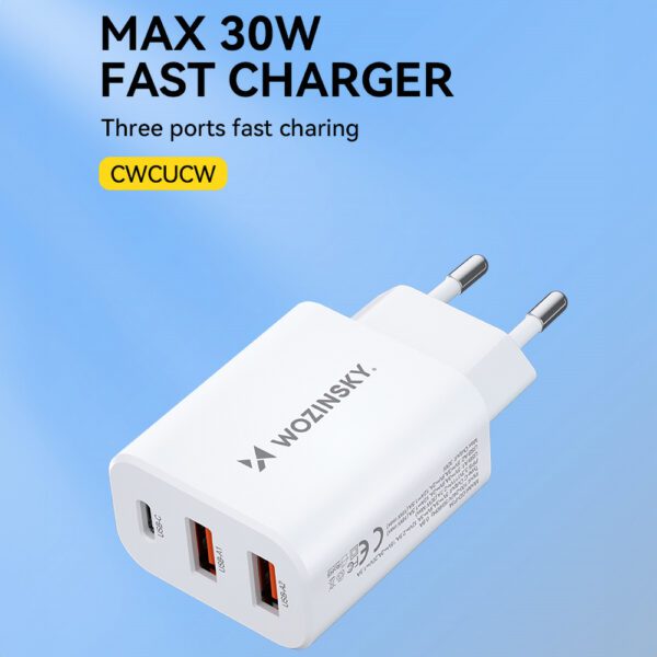Wozinsky CWCUCW 30W USB-C / 2 x USB-A Wall Charger - Whiteeng