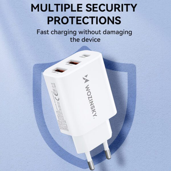 Wozinsky CWCUCW 30W USB-C / 2 x USB-A Wall Charger - Whiteeng