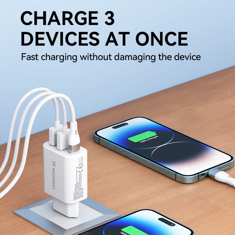 Wozinsky CWCUCW 30W USB-C / 2 x USB-A Wall Charger - Whiteeng