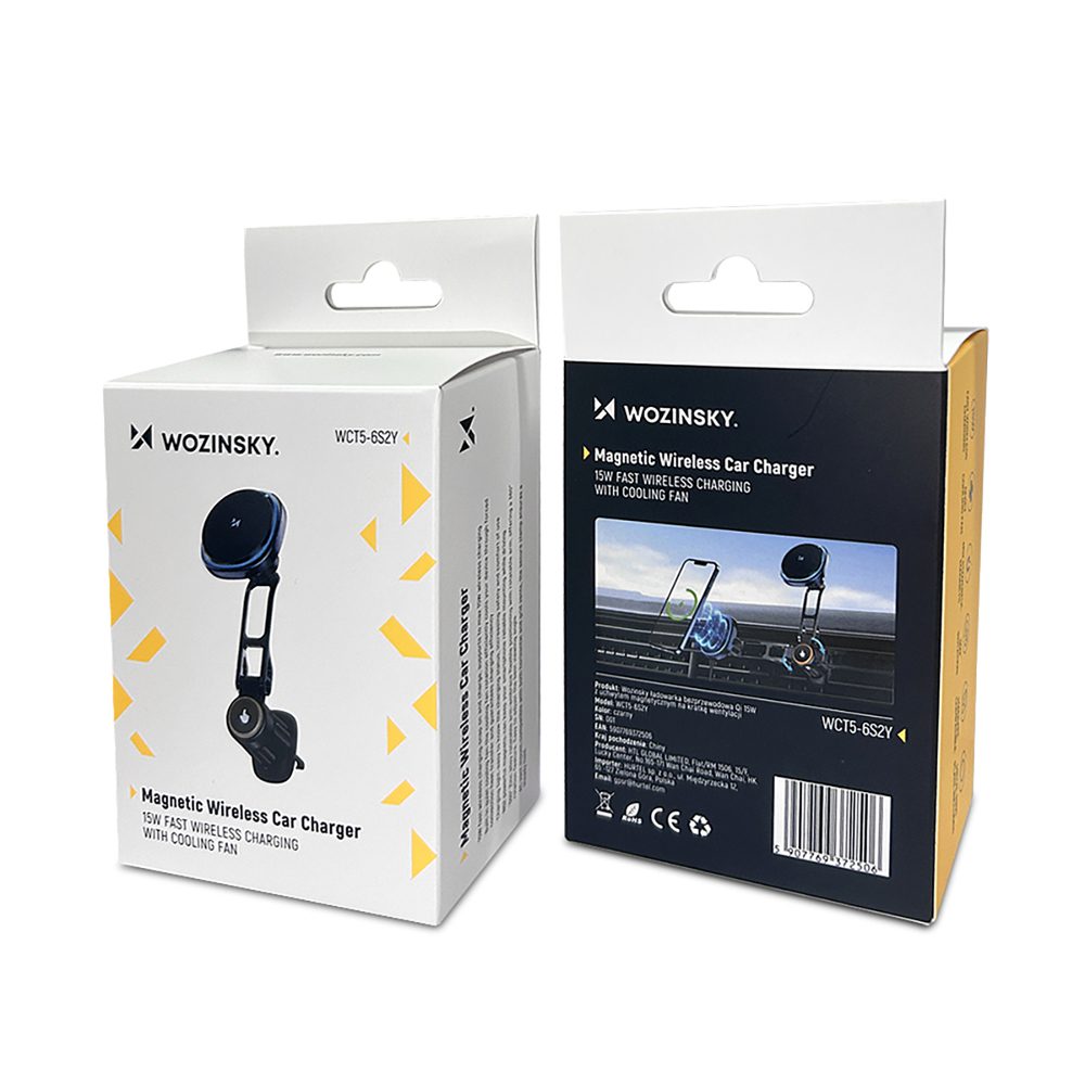 202079_2 Wozinsky WCT5-6S2Y Car Holder with Qi/MagSafe 15W Wireless Charger and Air Vent Fan - Blackeng