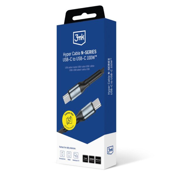 202381_8 3mk Hyper Cable 3mk Hyper Cable N-SERIES USB-C / USB-C 1m 20V/5A 100W / blackeng
