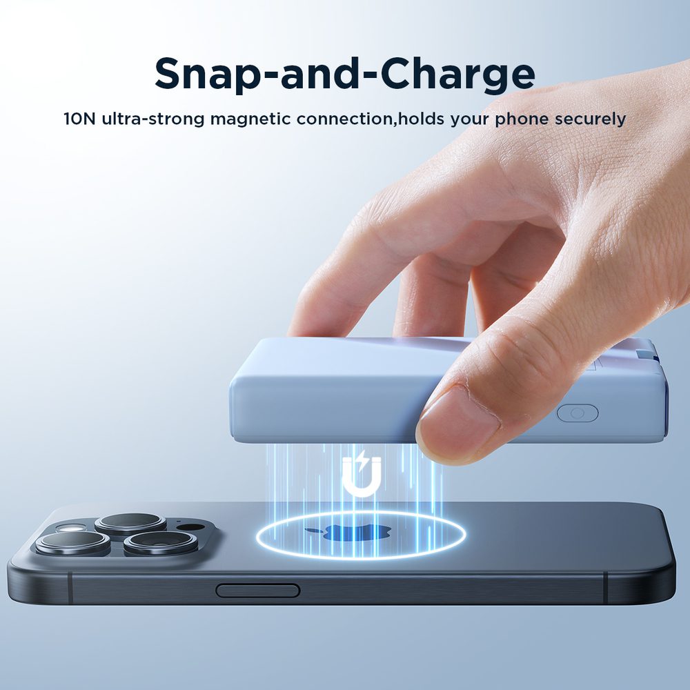 Powerbank Joyroom JR-PBM01 magnetic 10000mAh 20W with stand + Lightning cable - USB-C - blueeng
