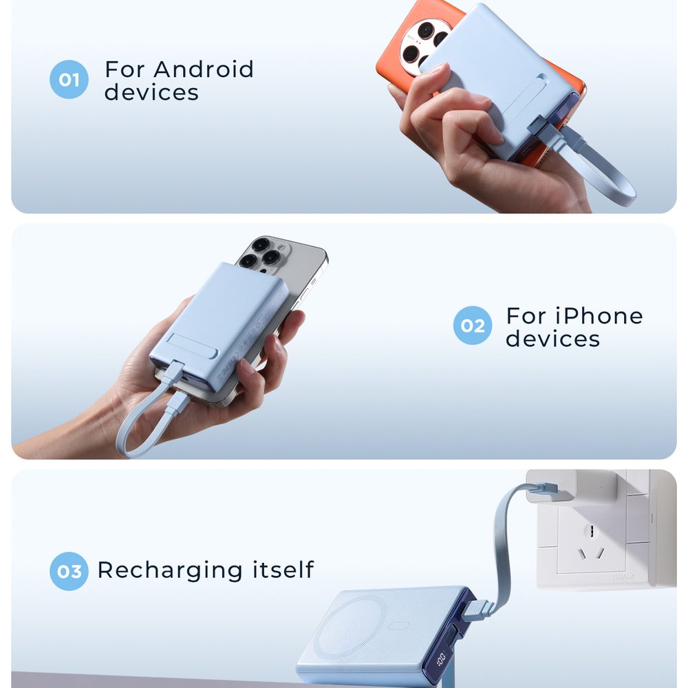 Powerbank Joyroom JR-PBM01 magnetic 10000mAh 20W with stand + Lightning cable - USB-C - blueeng