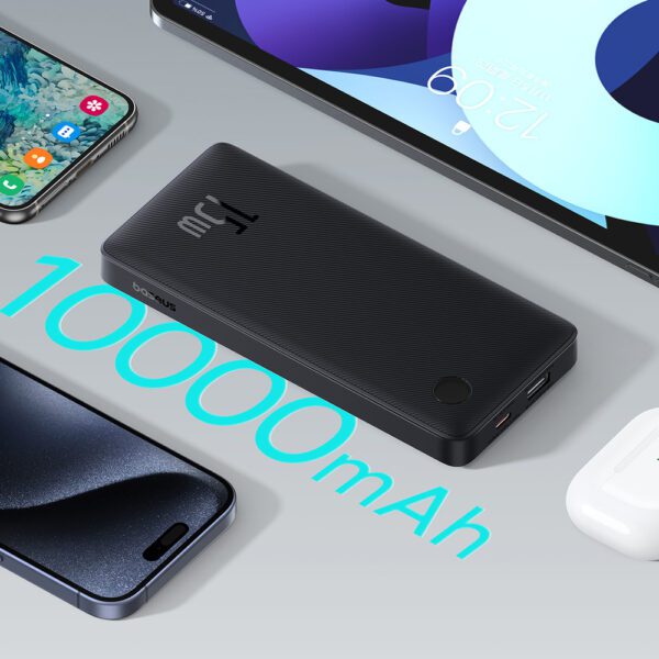 Powerbank Baseus Airpow Lite 10000mAh 15W z kablem Baseus Simple USB-C 30 cm - czarnypol