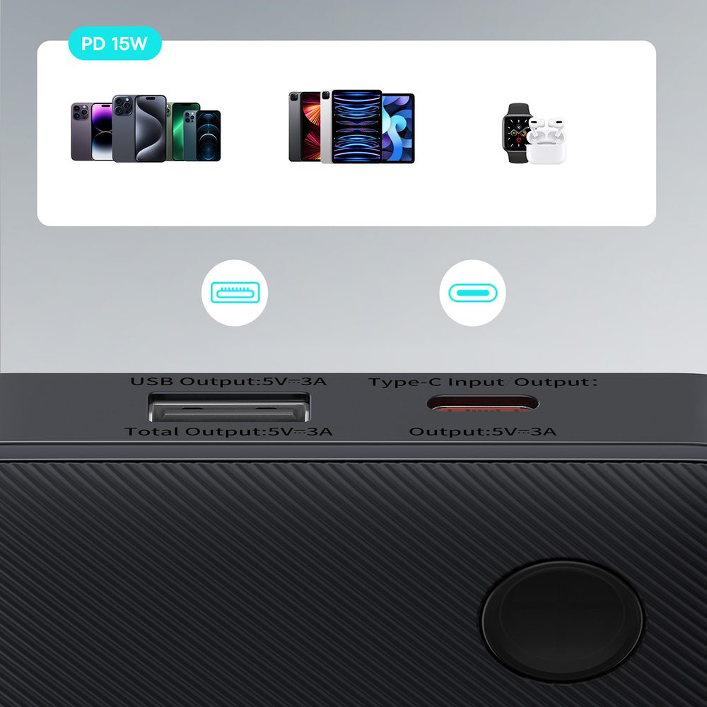 Powerbank Baseus Airpow Lite 10000mAh 15W z kablem Baseus Simple USB-C 30 cm - czarnypol