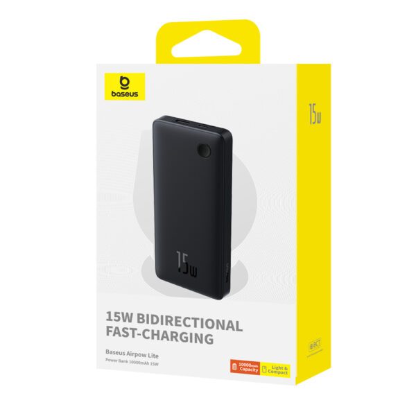 Powerbank Baseus Airpow Lite 10000mAh 15W z kablem Baseus Simple USB-C 30 cm - czarnypol