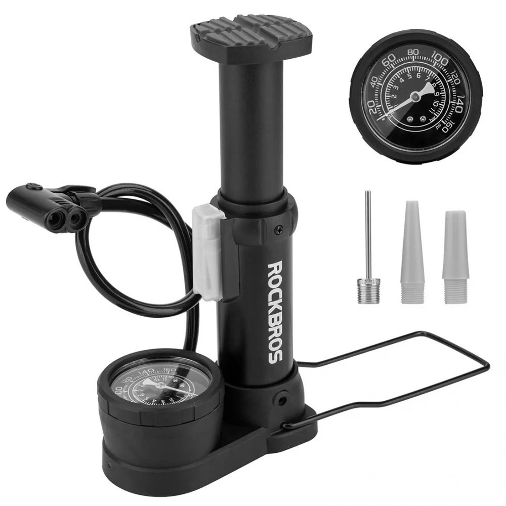 Rockbros 42610002001 floor bicycle pump with pressure gauge - blackeng