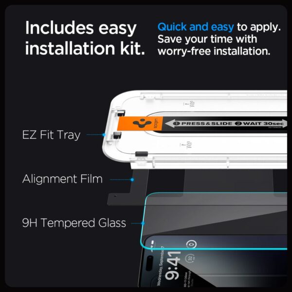 Spigen Glas.tR EZ Fit tempered glass for iPhone 15 Pro - 2 pcs.eng